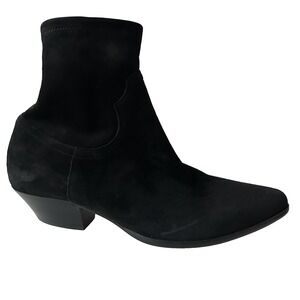 Tamara Mellon Black Suede Go West Ankle Booties Boots Sz 38.5‎ Pull On Coachella